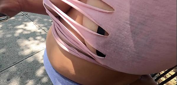  Wife with pasties cut up shirt and no bra in public